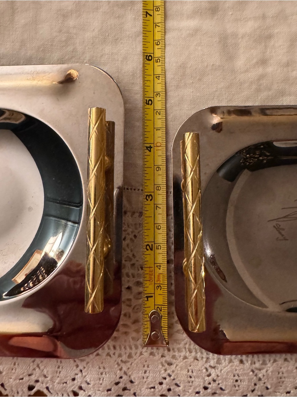 Vintage Pinter Italian Silver & Brass Vanity Serving Trays Set of 2 - Picture 10 of 12